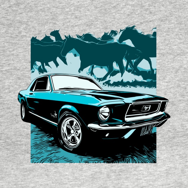 Blue 1968 Ford Mustang with Horses by ZoeysGarage